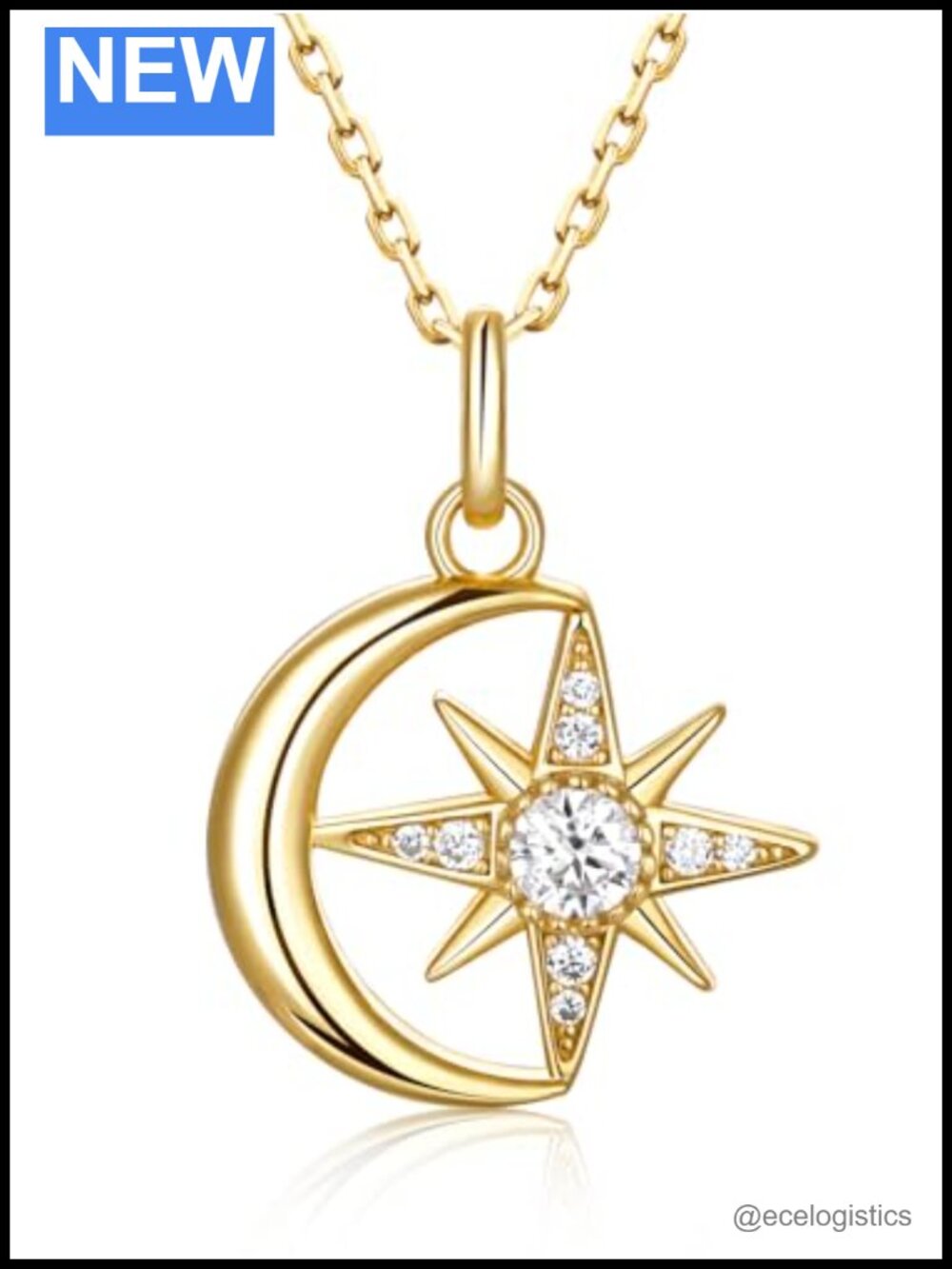 D VVS1 Moissanite Star Moon Pendant Necklace 925 Sterling Silver 20in